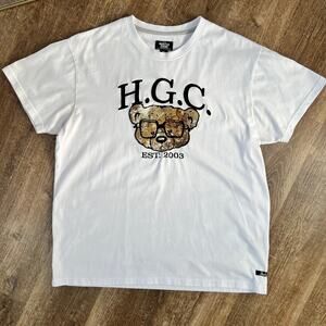 Hustle Gang White Embroidered Bear T Shirt
